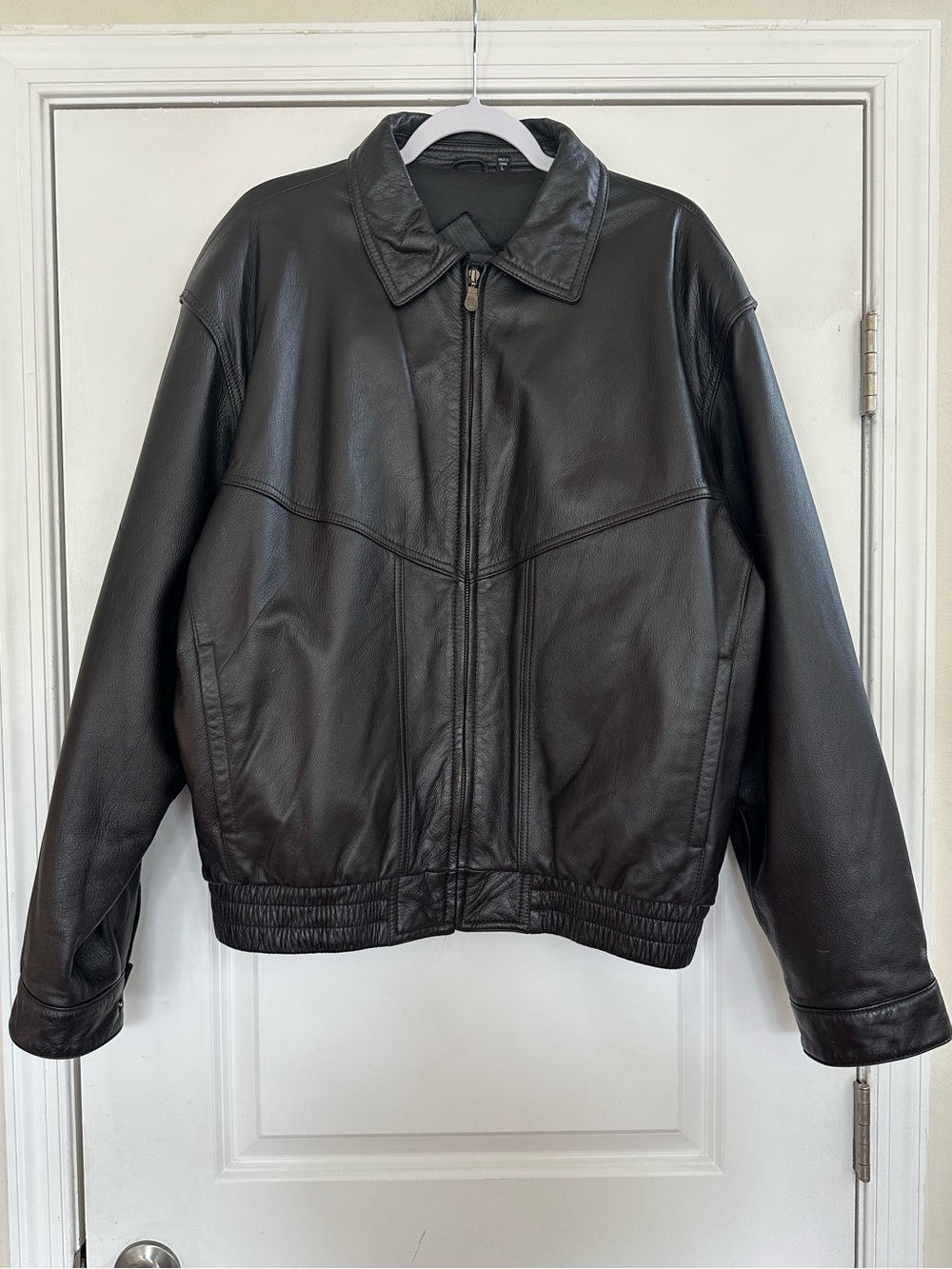 Roundtree & Yorke Brown Leather Bomber Jacket Men’s Large Vintage 90s 80s Y2K